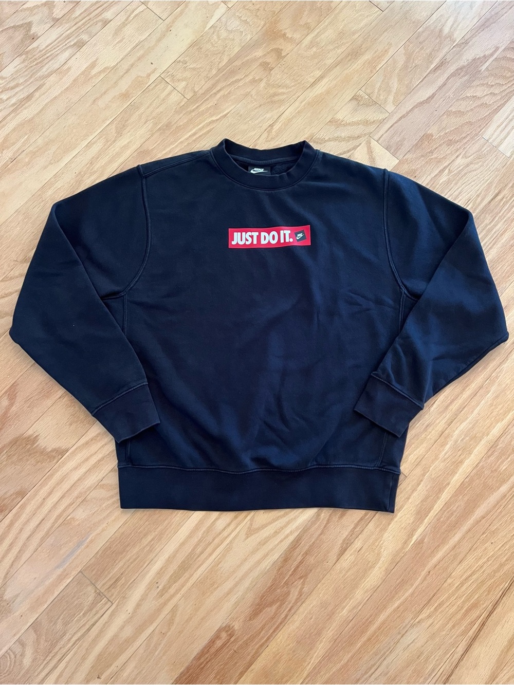 Nike "Just Do It" Red Box Logo Crewneck Sweatshirt in Black